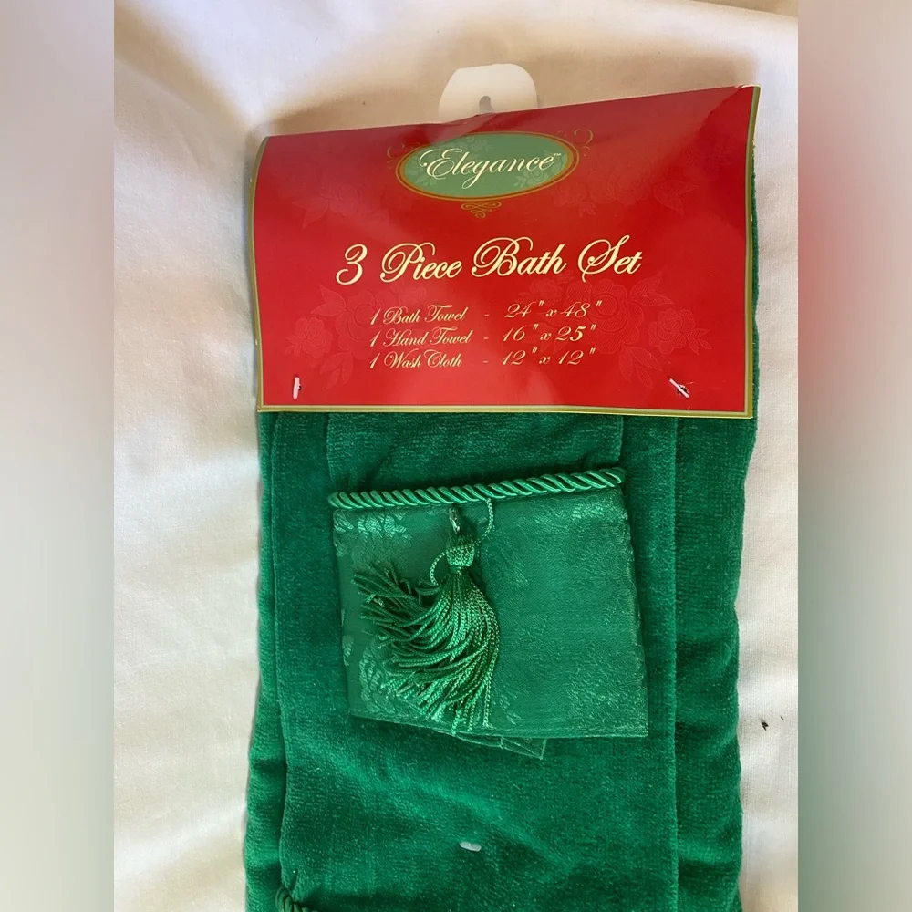 Christmas Green Bath Set Towels NIP 100% Cotton 🎄